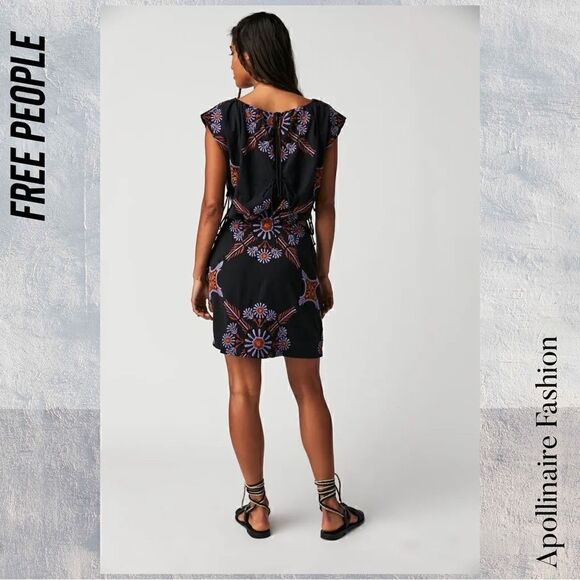 FREE PEOPLE SARDINIA MINI DRESS IN BLACK COMBO NEW - Picture 4 of 12
